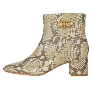 Nib Ralph Lauren Wynne II Python Embossed Leather Block Heel Booties Boots